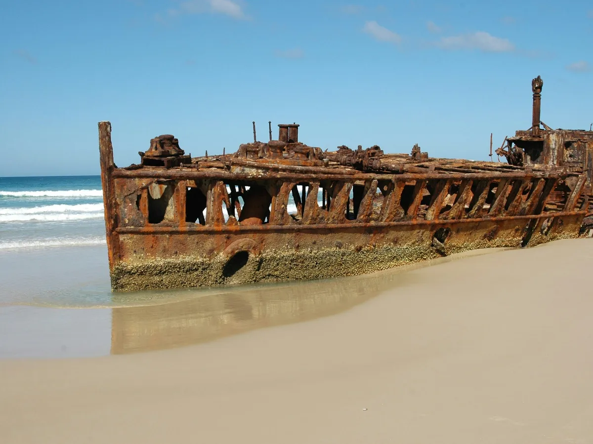 The wreck of the SS Maheno on Fraser Island's beach