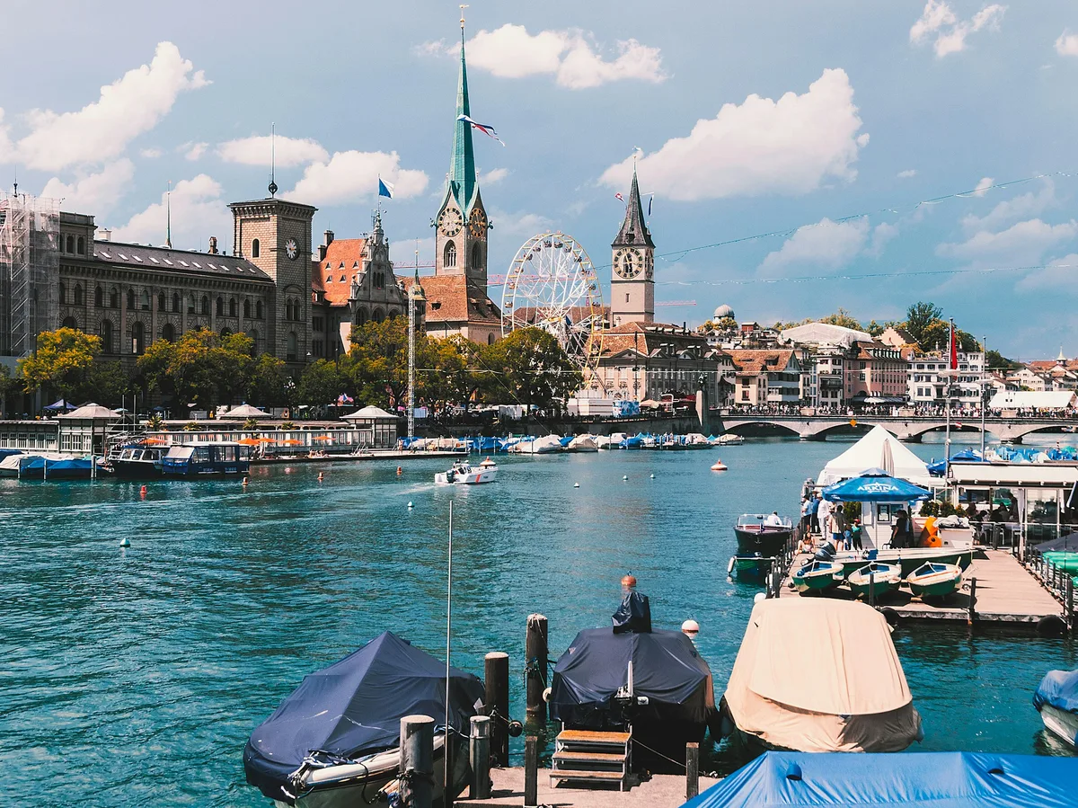 The Old Town of Zurich along the Limmat river at dusk