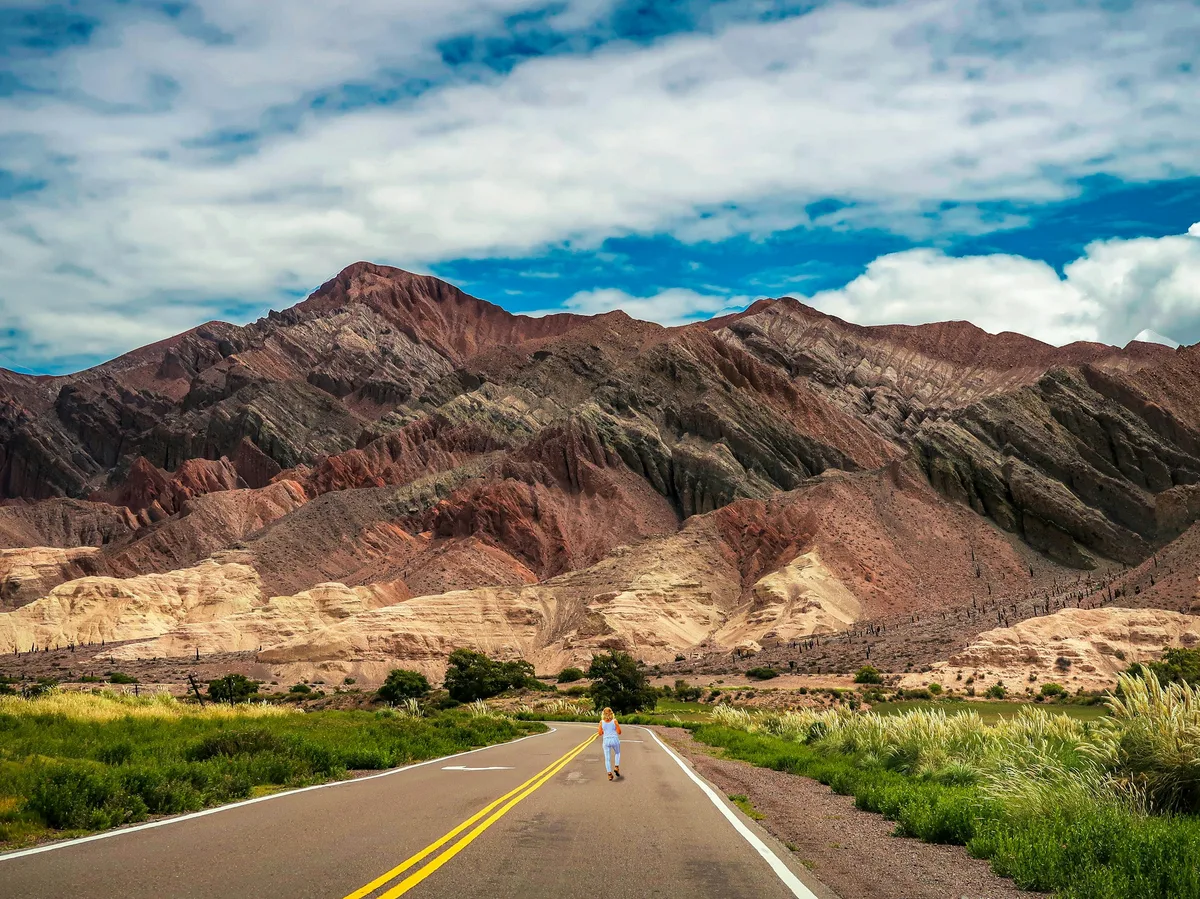 A remote road winding through the Andes mountains near the Chile-Bolivia border