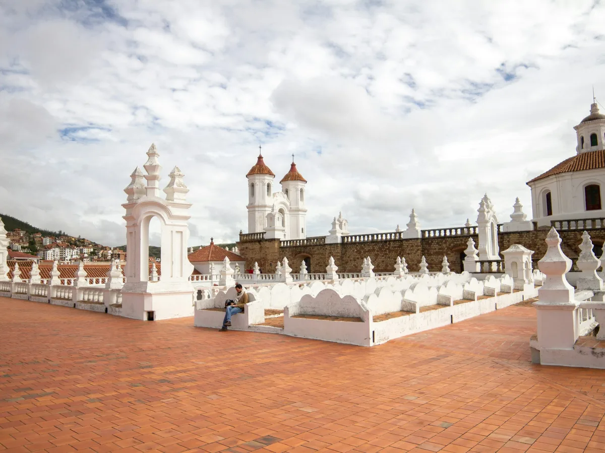 Whitewashed colonial buildings and bell towers in Sucre, Bolivia's constitutional capital