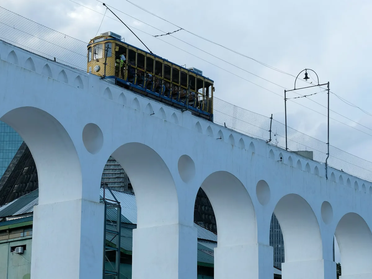 The historic Lapa Arches with a Rio de Janeiro tram crossing