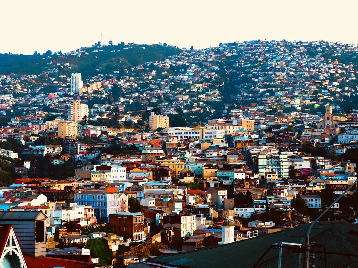 Colorful hillside houses overlooking the bay of Valparaíso, Chile