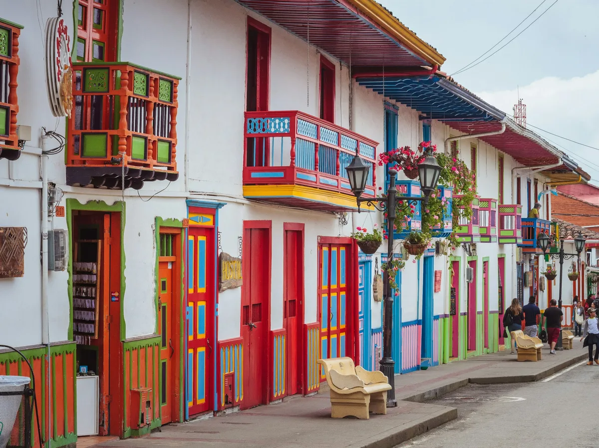 A quiet colonial street in Salento, in Colombia's coffee-growing region