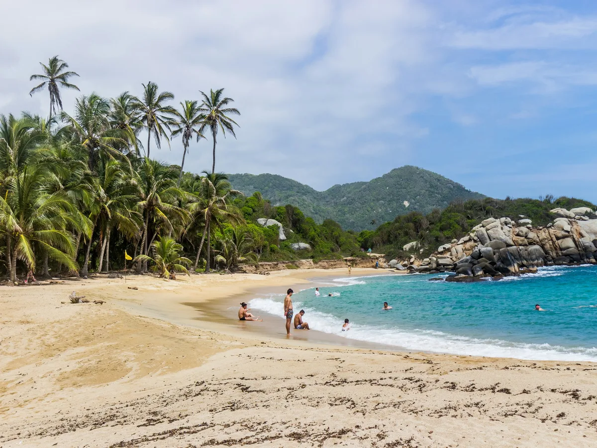 A palm-fringed beach where Tayrona's jungle meets the Caribbean Sea