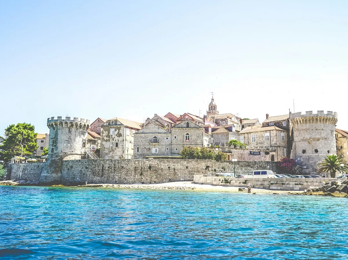 The stone streets and medieval walls of Korčula's Old Town on the Dalmatian coast