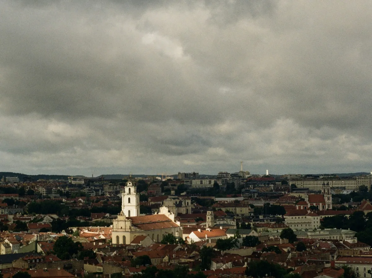 Aerial view of Riga, Latvia, along the Daugava River