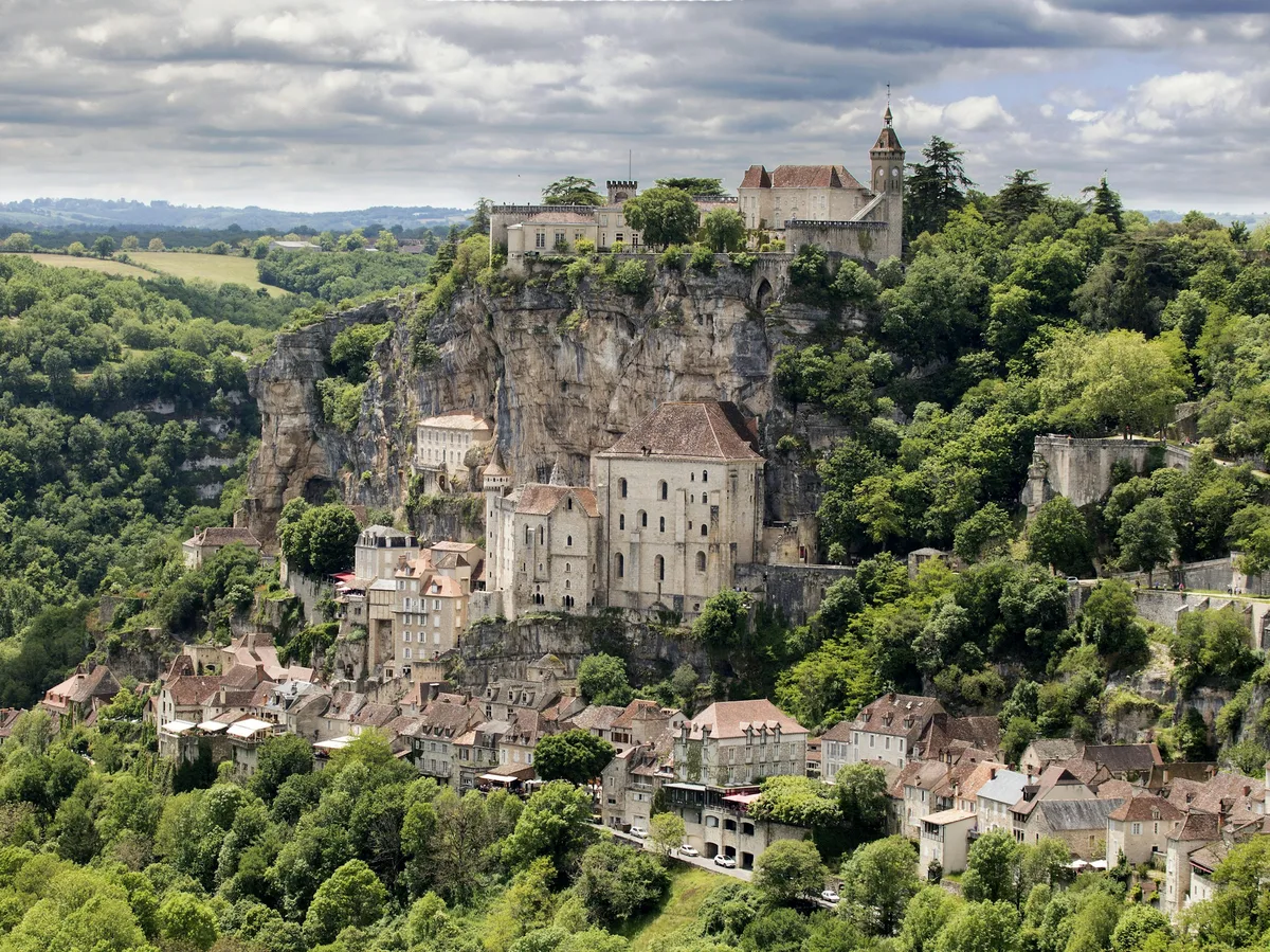 The cliffside village and sanctuary of Rocamadour above the Alzou canyon in southwest France