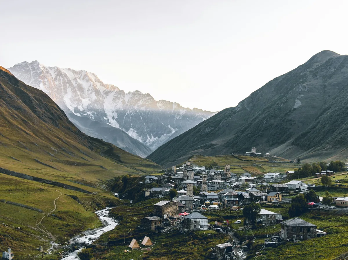 Traditional Svan defensive towers in the mountain village of Ushguli, Georgia