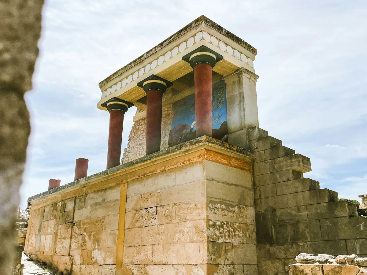 The red columns of the Minoan Palace of Knossos, Crete