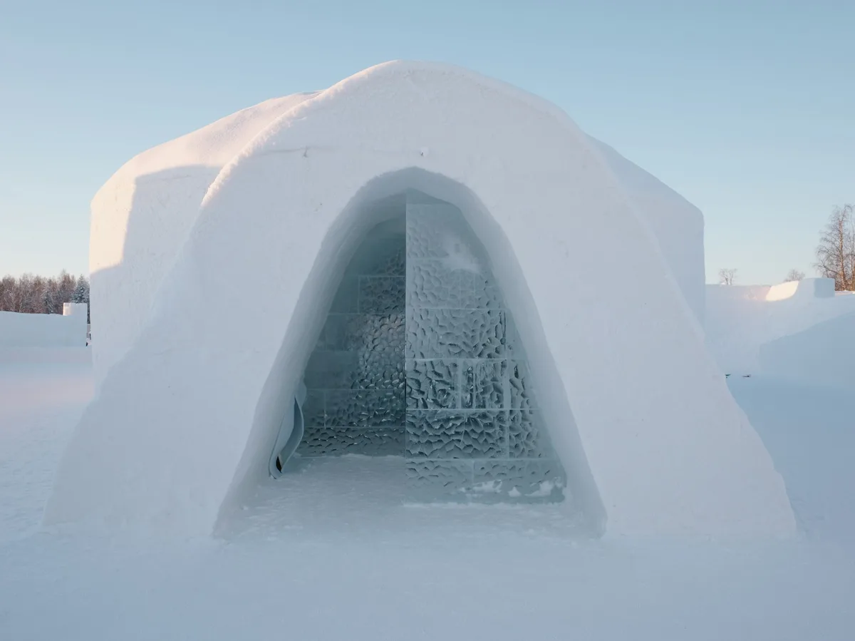 The entrance to the Icehotel in Jukkasjärvi, Swedish Lapland