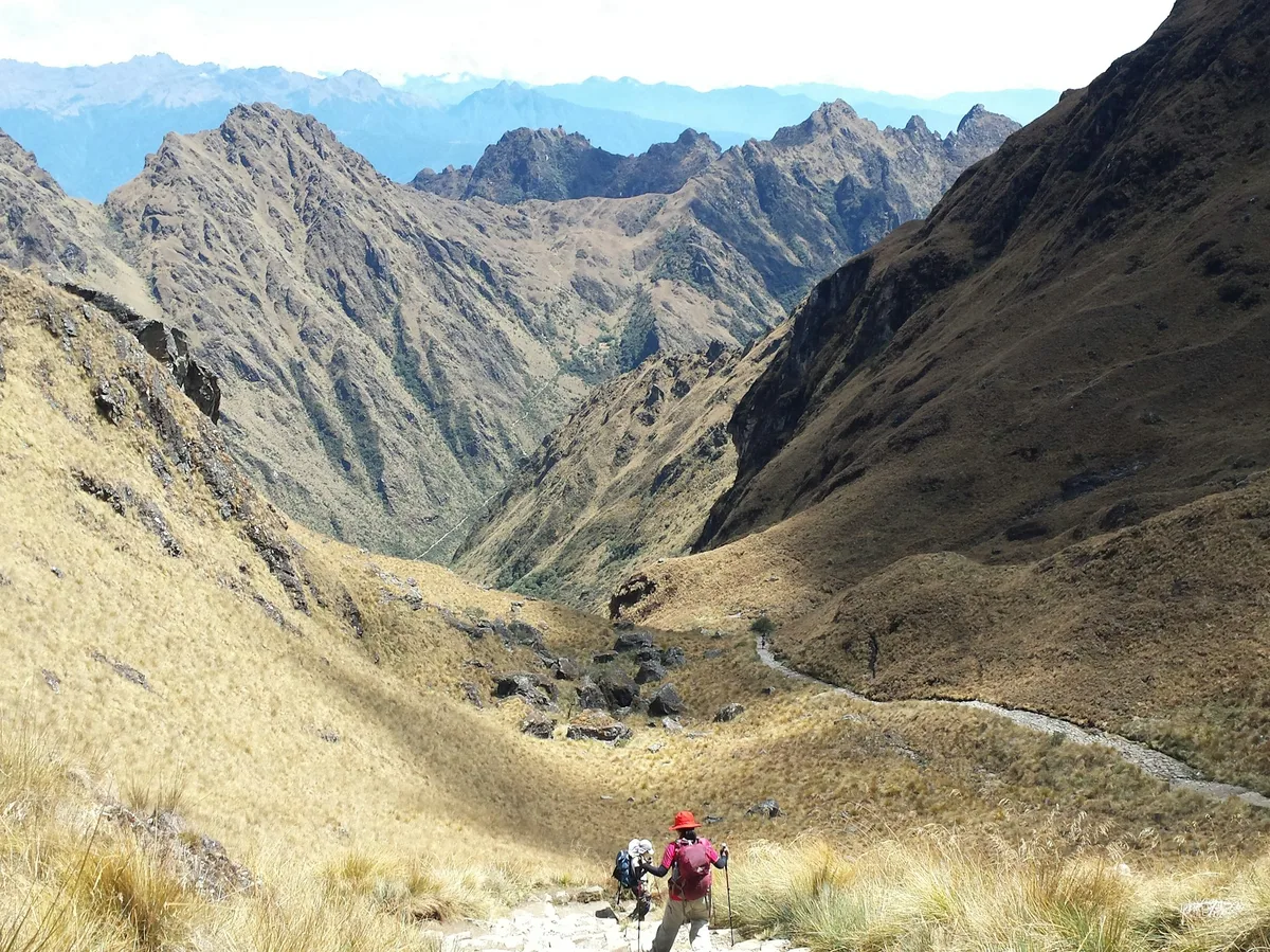 Hikers on the classic Inca Trail near Cusco, Peru