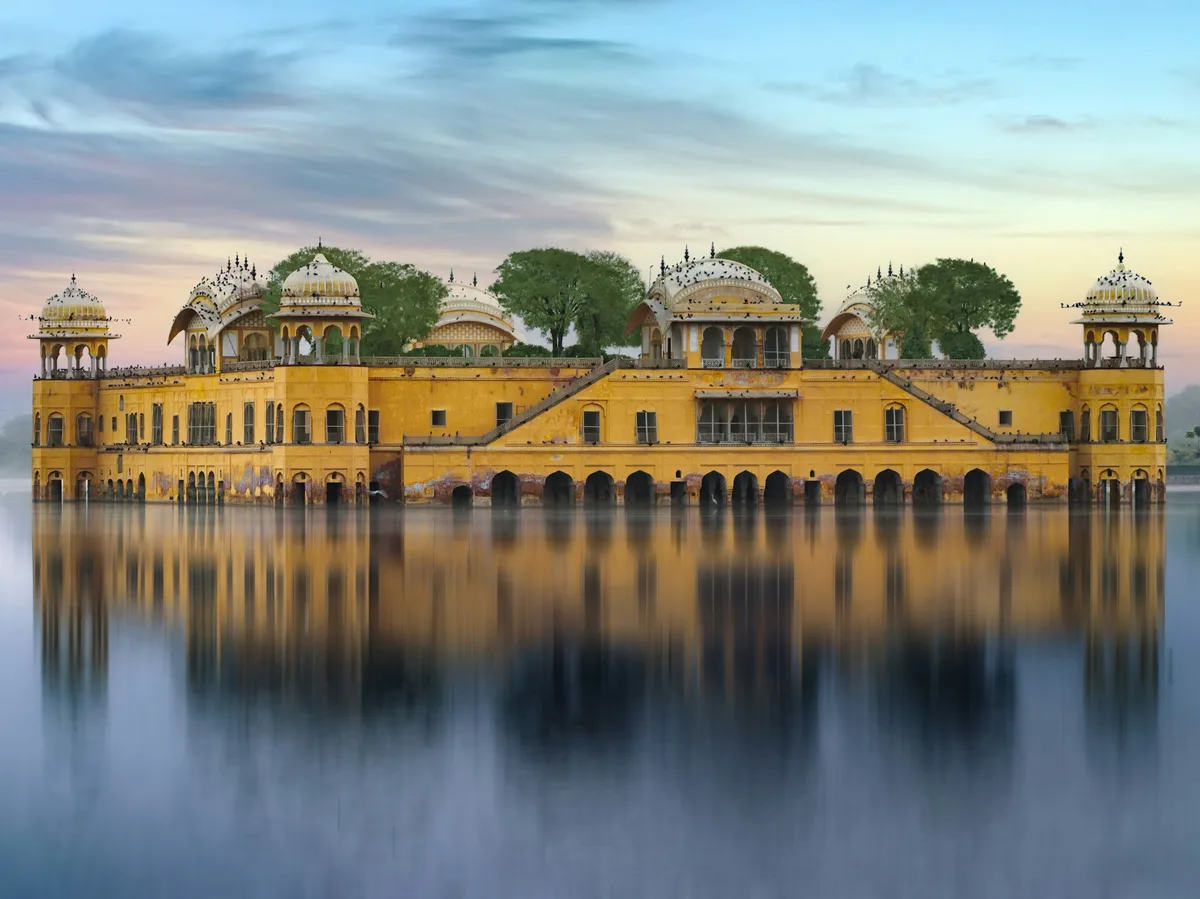 Jaipur's Jal Mahal water palace at sunset