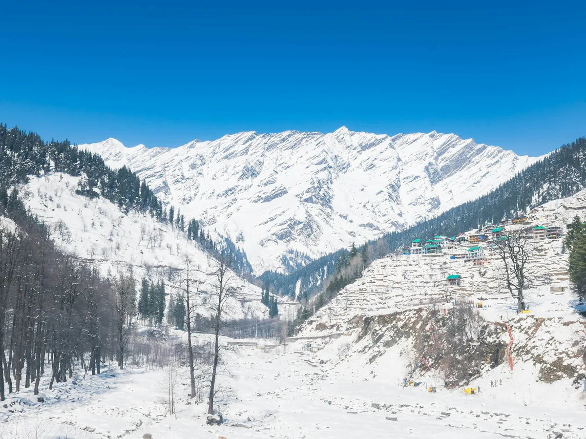 A snow-covered mountain in Solang Valley near Manali