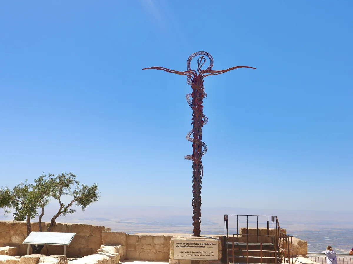 The Brazen Serpent Monument on Mount Nebo overlooking the Jordan Valley, Jordan
