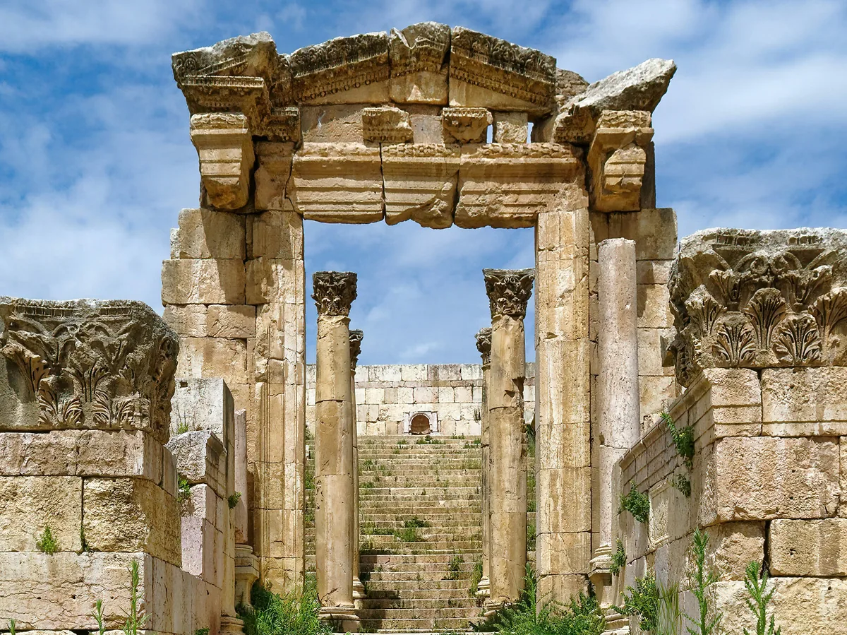 Roman ruins and the Colonnaded Way at Jerash, Jordan