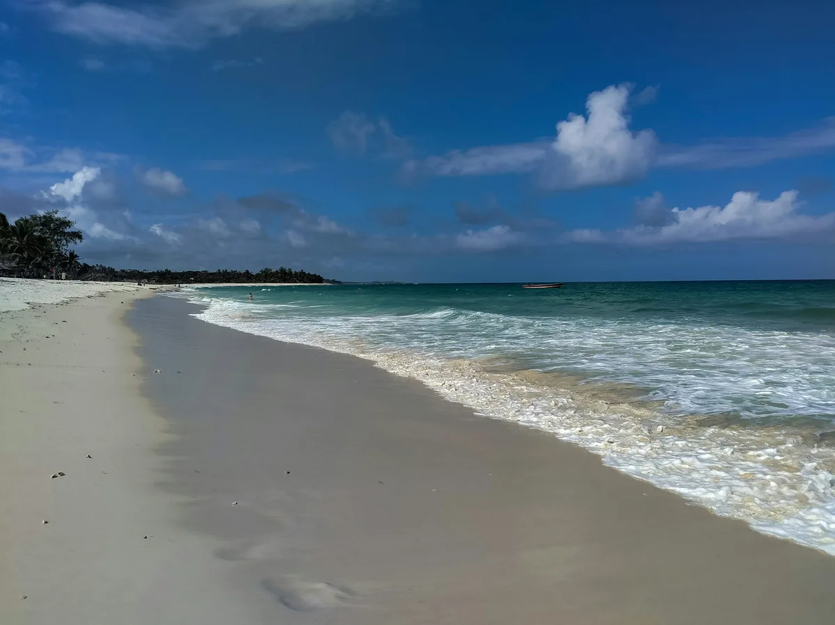 Clear turquoise water at Kongo River Beach near Diani, Kenya's south coast