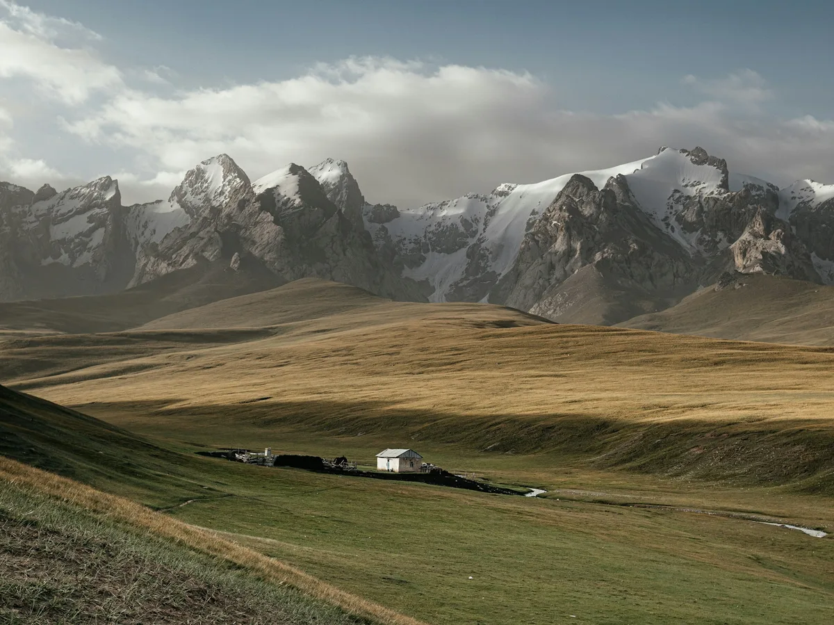 A green mountain valley in Kyrgyzstan