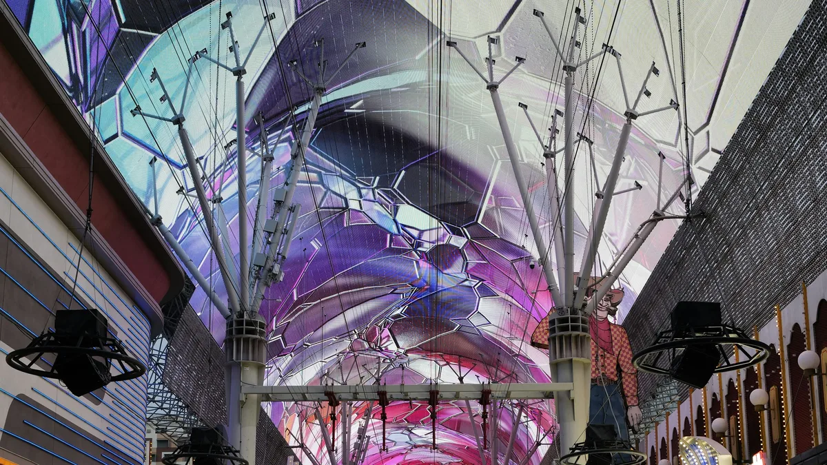 The illuminated LED light canopy of the Fremont Street Experience in downtown Las Vegas