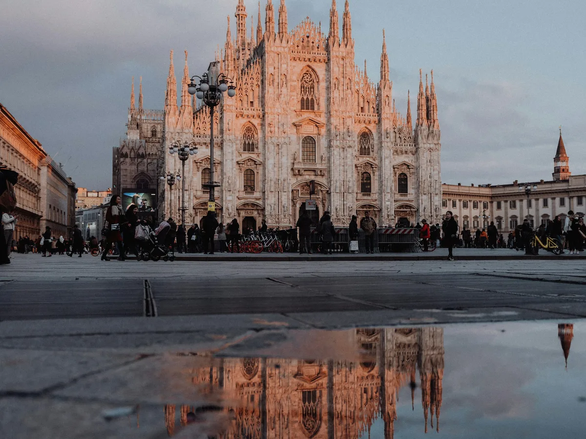 Milan's Gothic Duomo cathedral at dusk