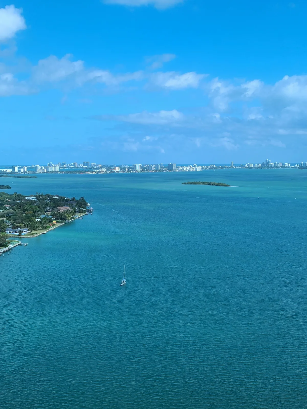 Aerial view of the turquoise waters of Biscayne Bay near Miami