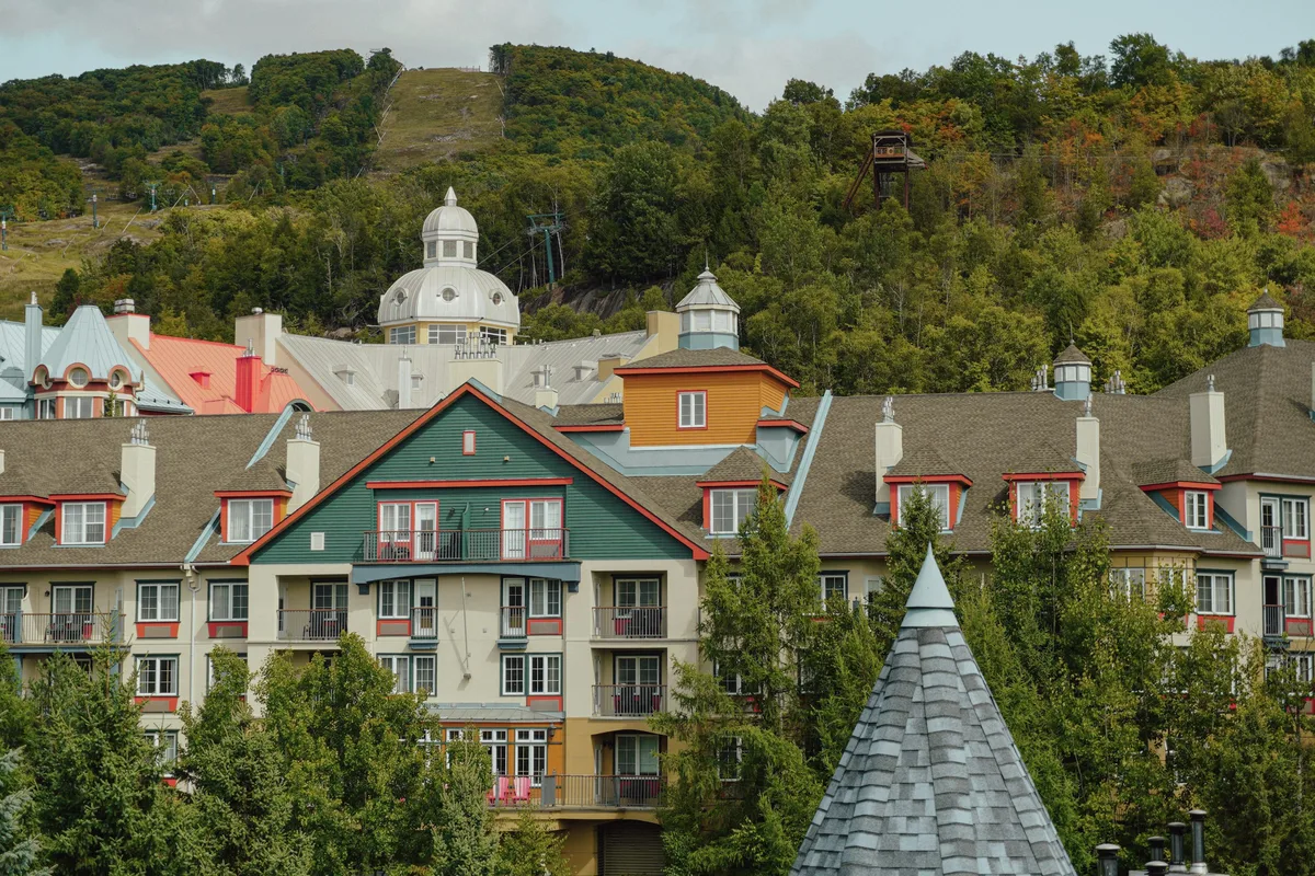 Colorful buildings at the base of the mountain in Mont-Tremblant village
