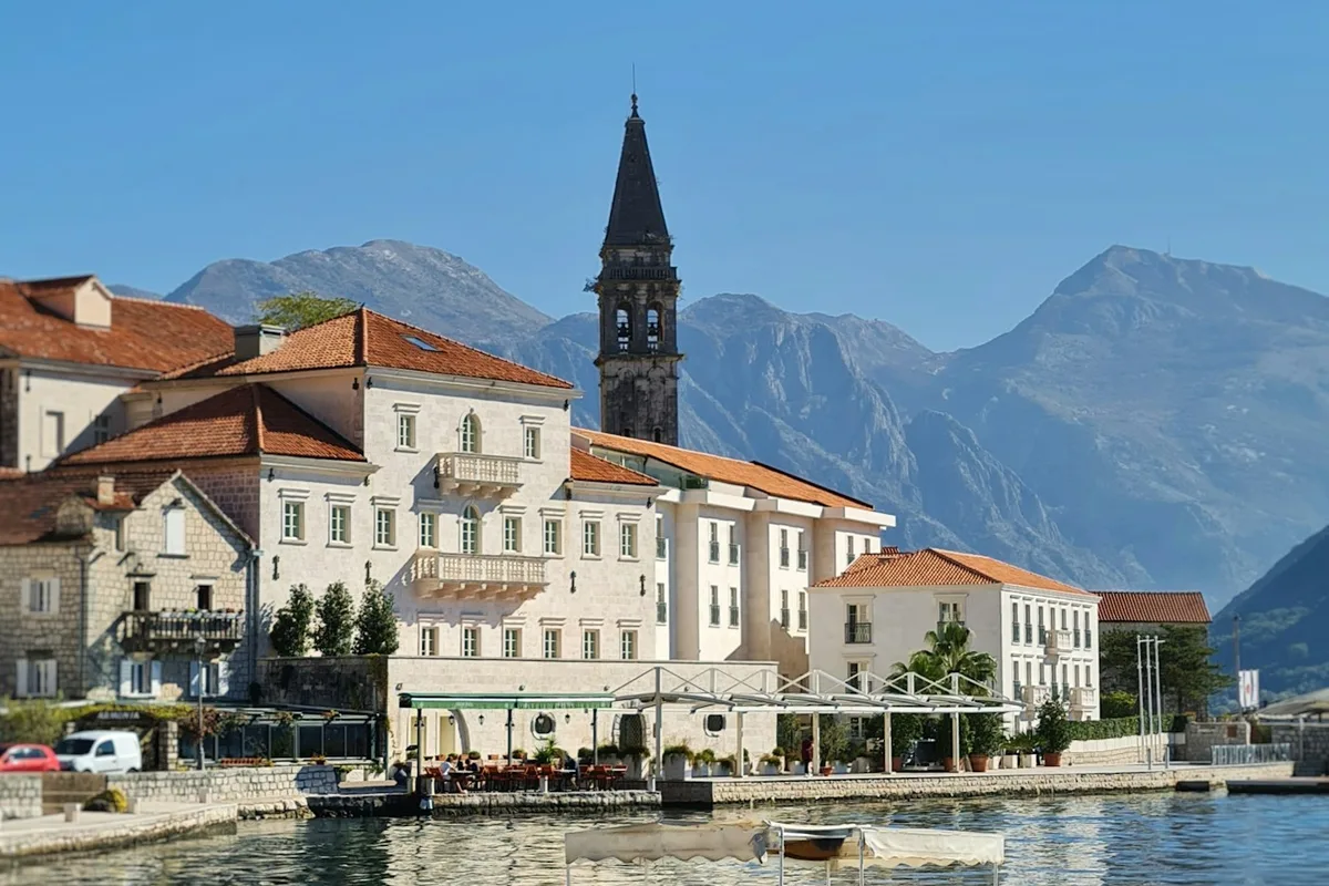 A small boat on the water near Perast, Montenegro