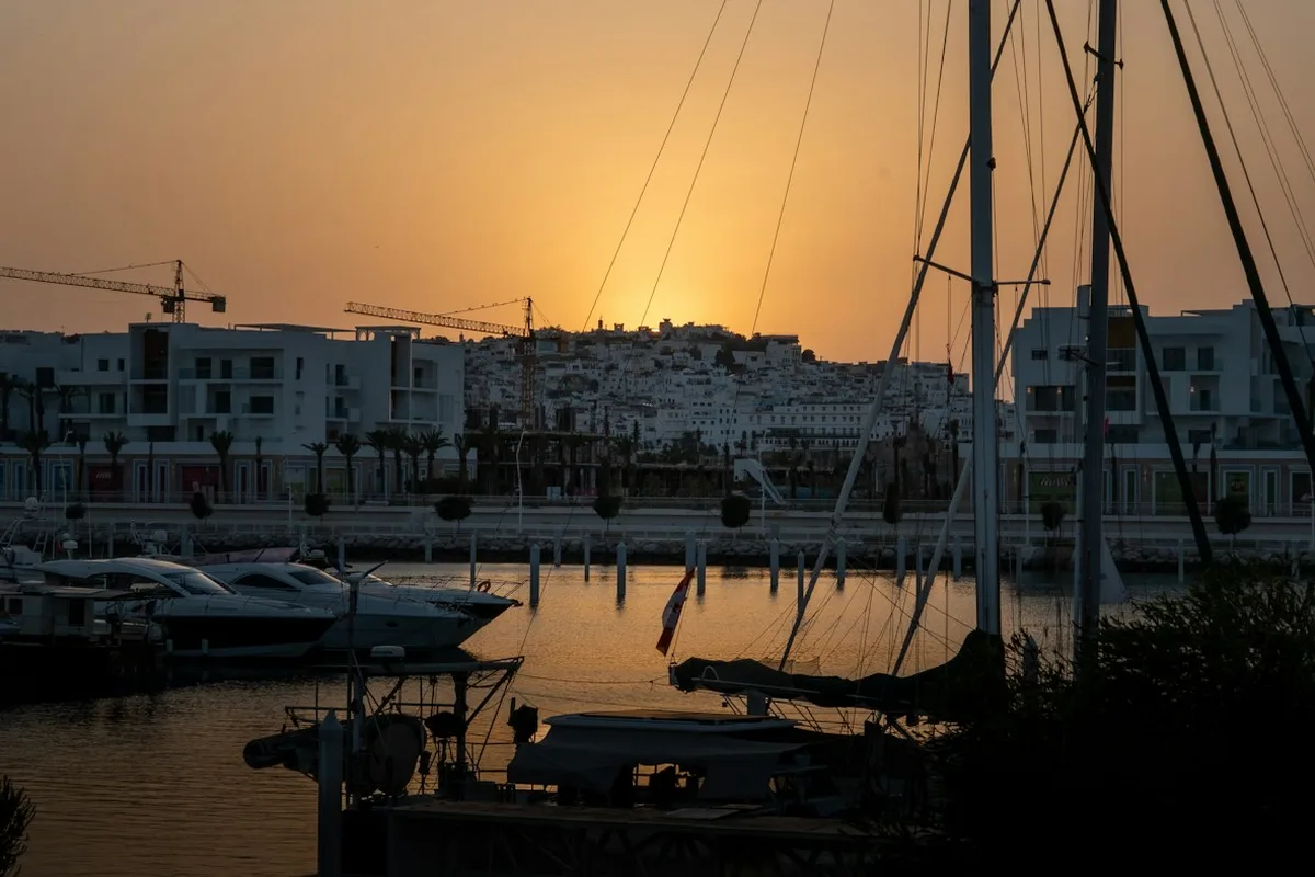 The harbor of Tangier, Morocco, at sunset