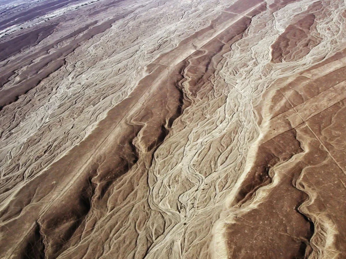 Flying over the Nazca plain in southern Peru