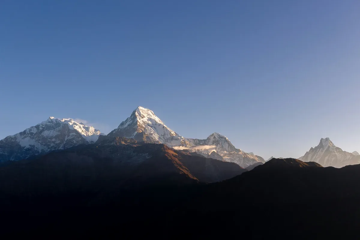 Trekkers' lodges beneath the Annapurna Massif near Annapurna Base Camp, Nepal