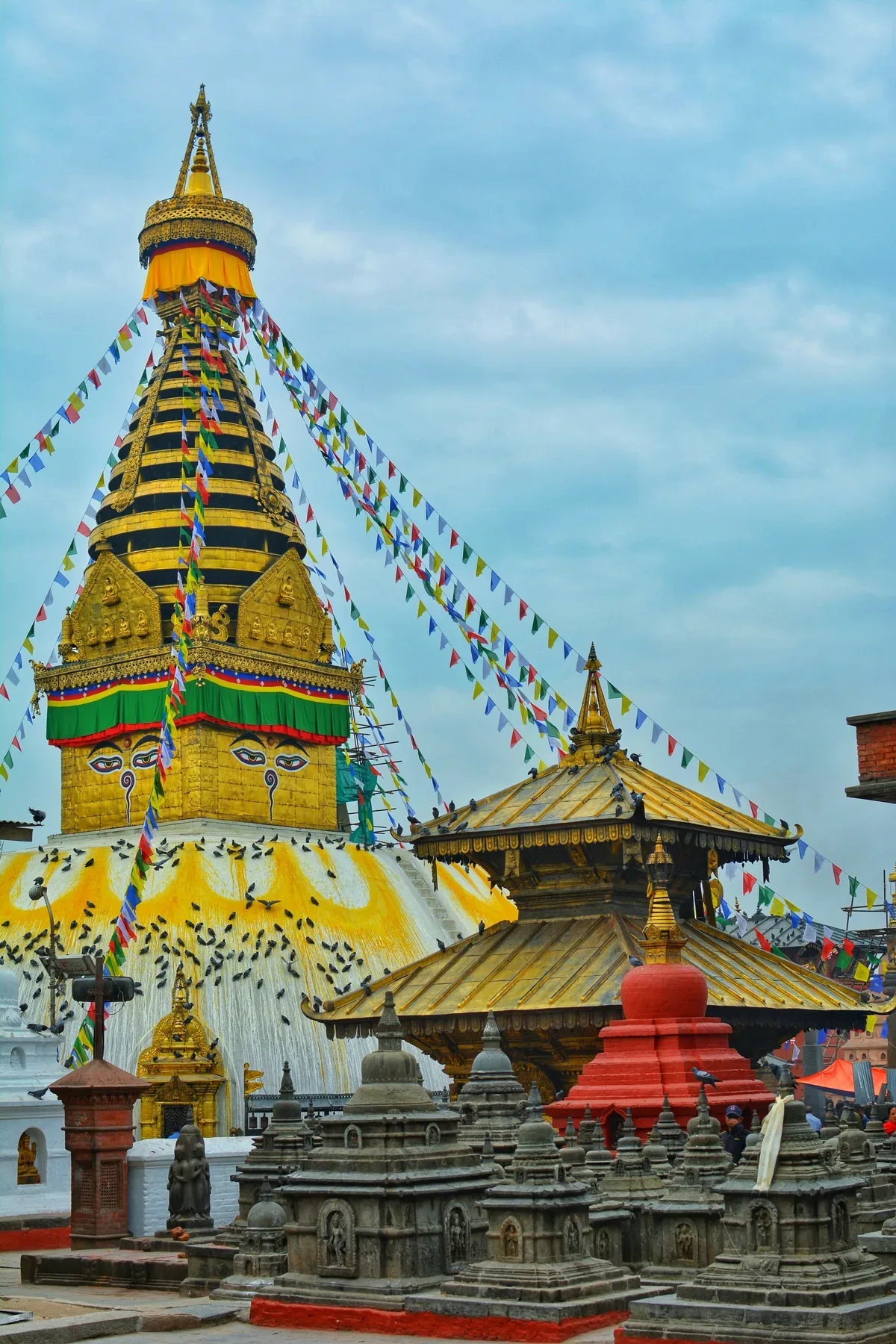 The hilltop Swayambhunath Stupa overlooking the Kathmandu Valley, Nepal