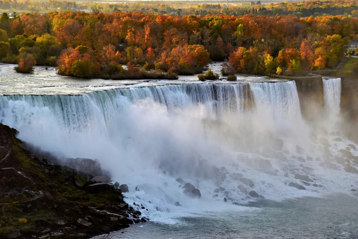 The American Falls at Niagara, framed by autumn trees