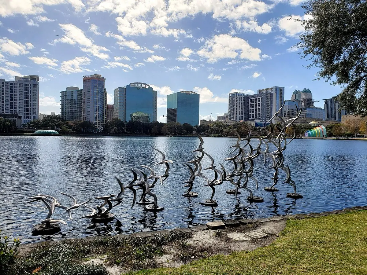 Downtown Orlando skyline behind Lake Eola