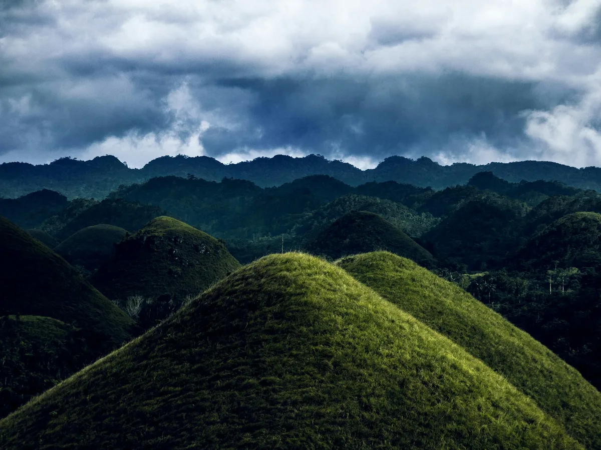The cone-shaped Chocolate Hills of Bohol, Philippines