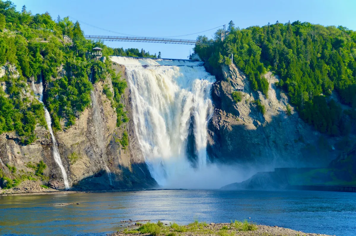 The suspension bridge crossing above Montmorency Falls near Quebec City