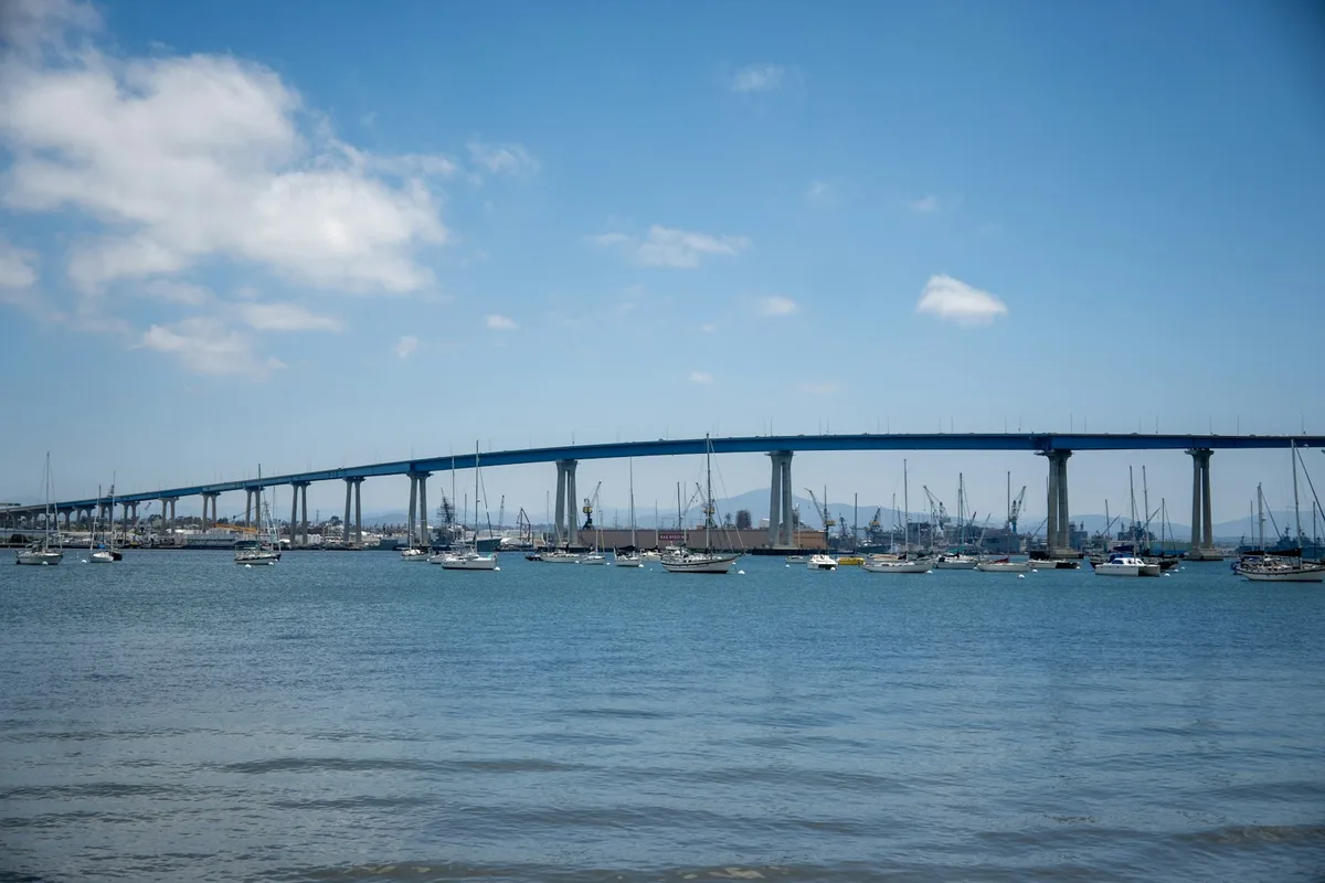The Coronado Bridge curving across San Diego Bay