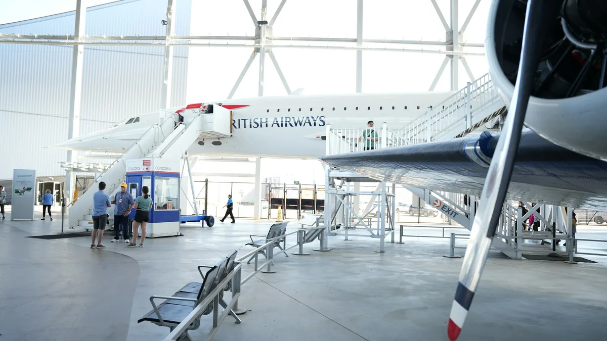 A historic aircraft on display inside the Museum of Flight