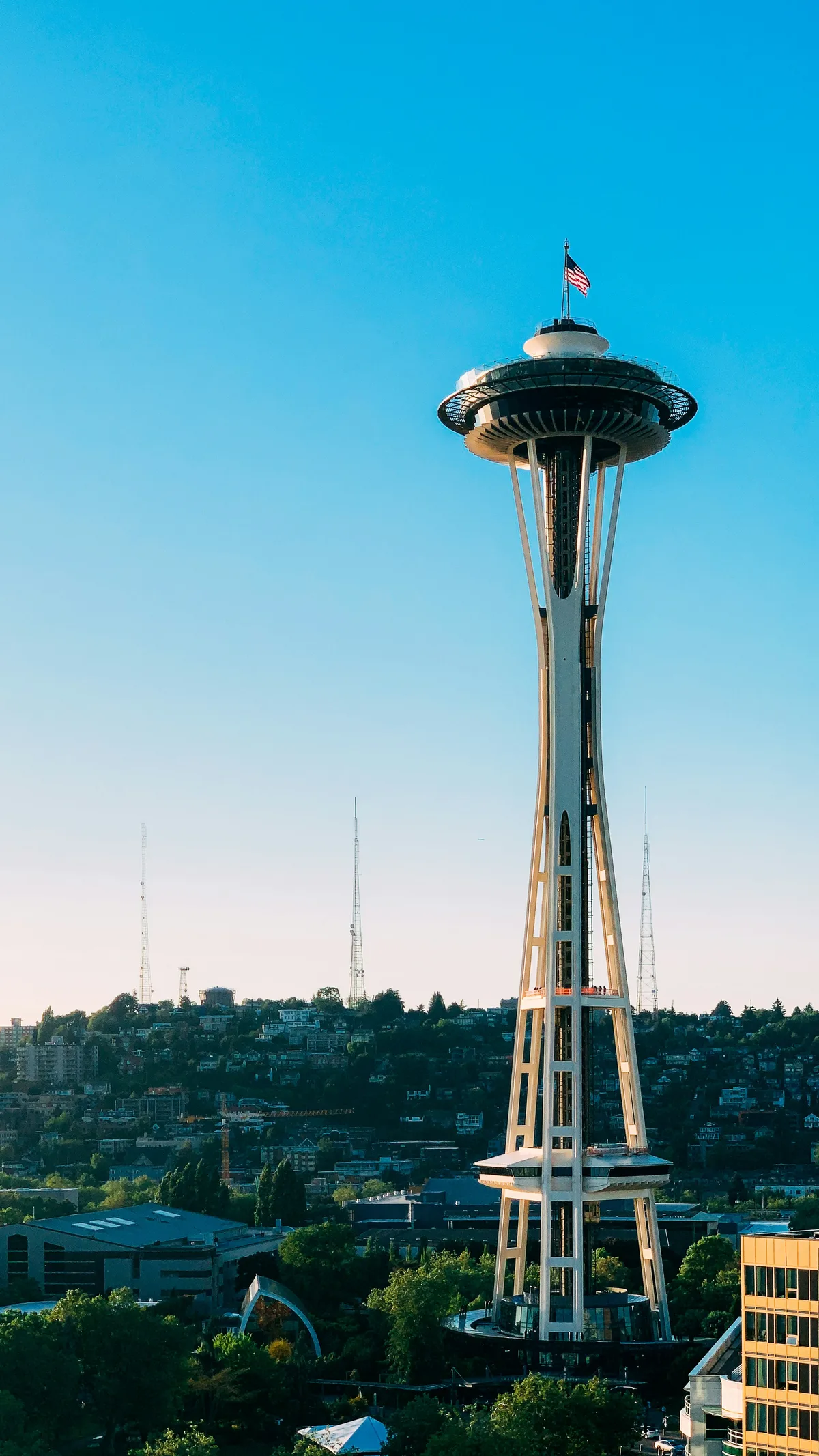 The Space Needle against a clear sky in Seattle