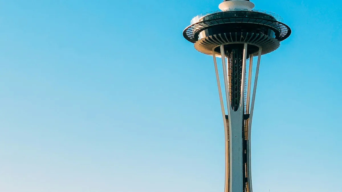 The Space Needle rising above Seattle Center