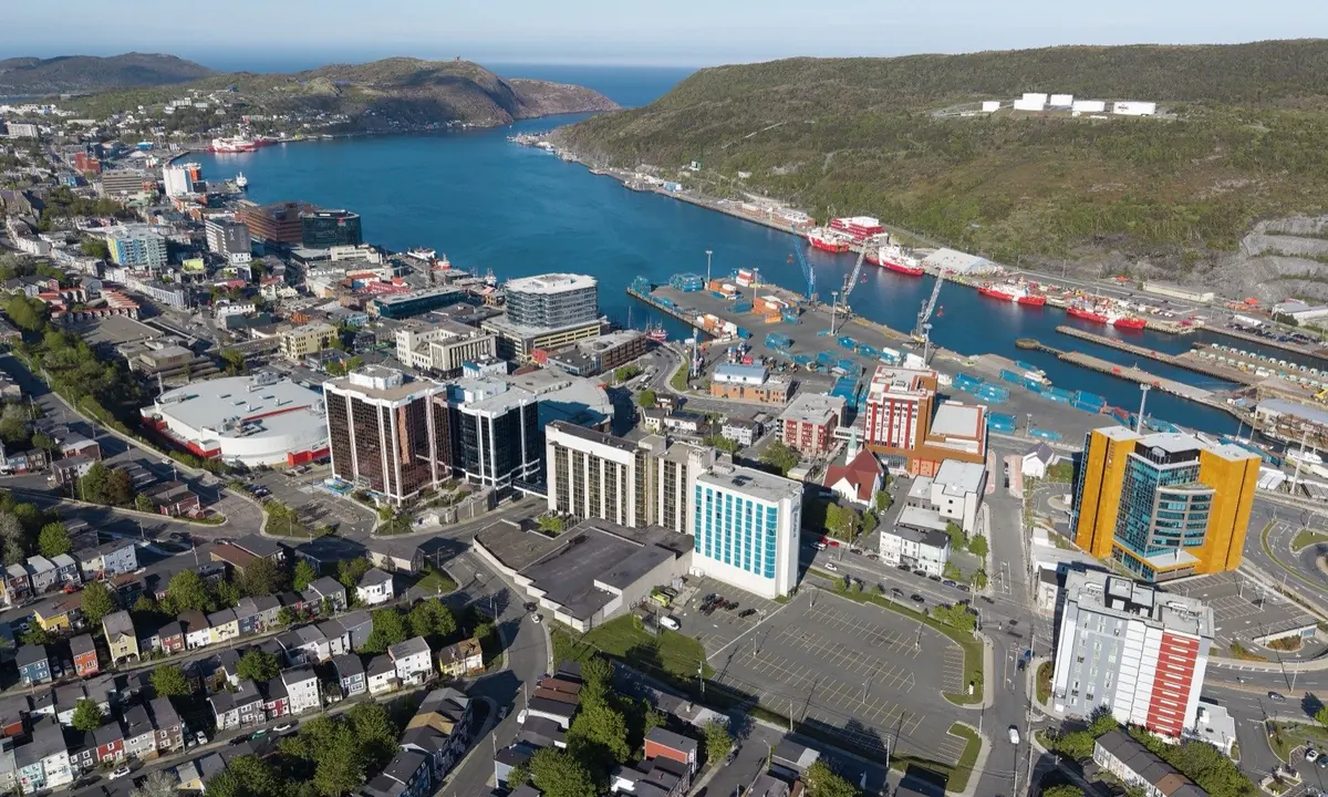 Aerial view of downtown St. John's, Newfoundland, and its harbour