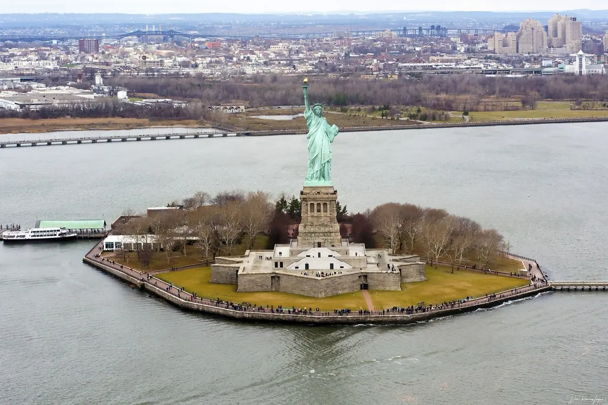 The Statue of Liberty seen from the harbor ferry
