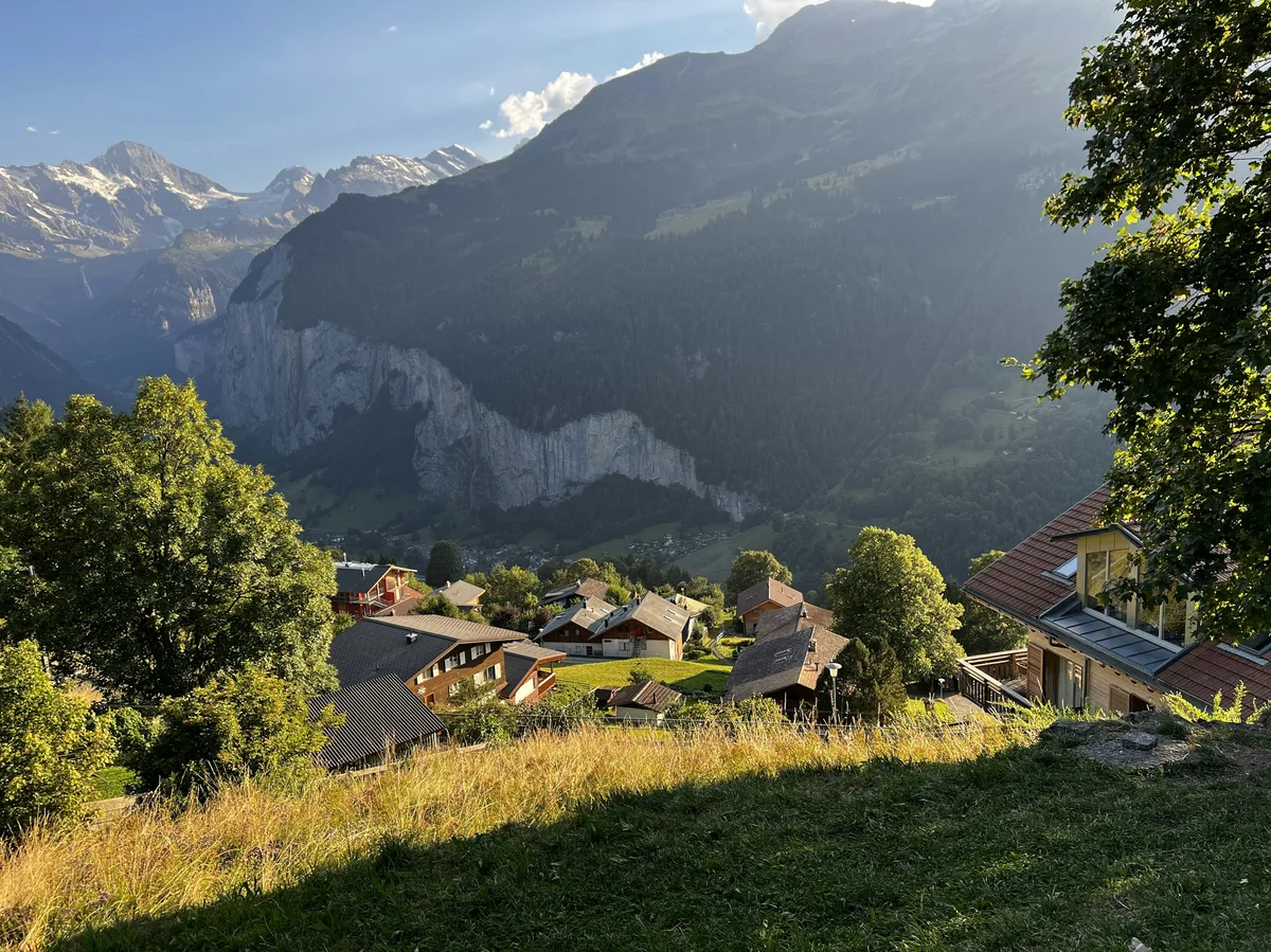 A small Swiss Alpine village in a valley near Lauterbrunnen, Switzerland