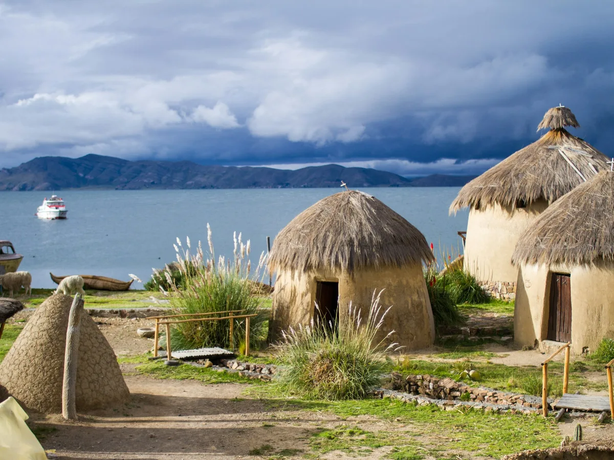 Traditional reed huts on Lake Titicaca, Peru