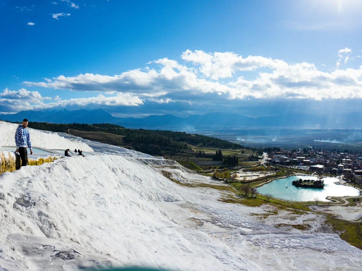 The white travertine terraces of Pamukkale, Turkey