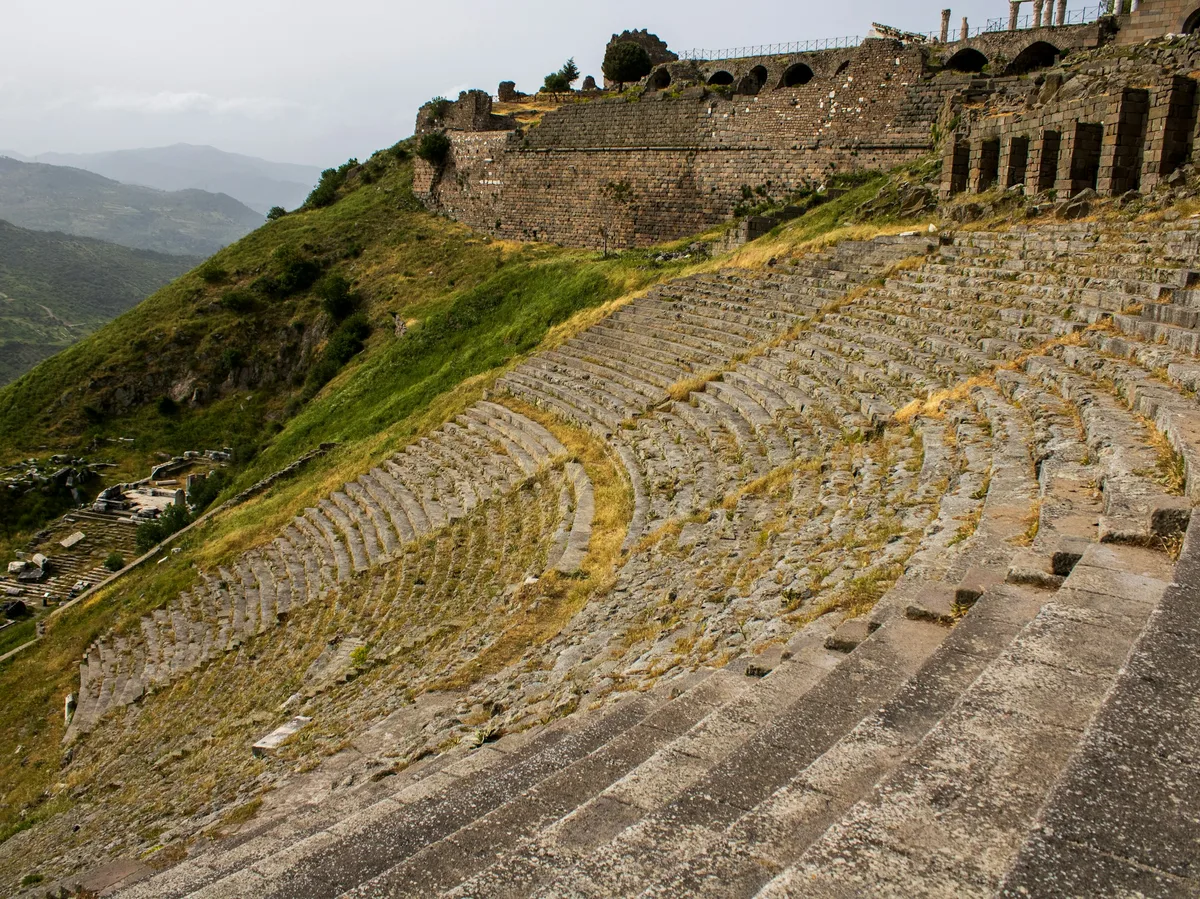 The stone ruins of the ancient city of Pergamon in Turkey