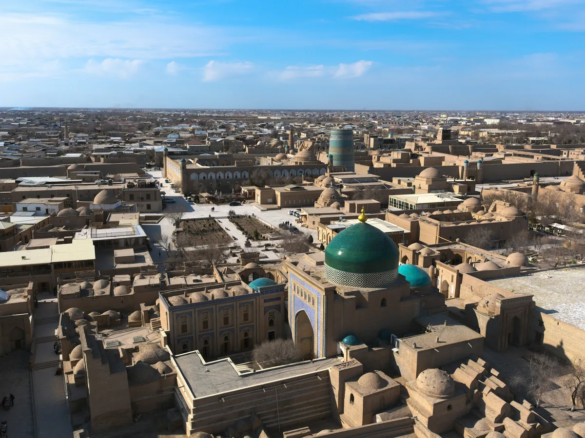 The turquoise domes of Itchan Kala, Khiva's walled old town, Uzbekistan